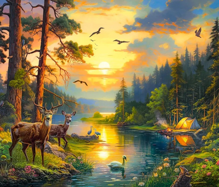 Puzzle - Castorland - Naplemente egy erdei folyó felett