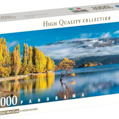 A Wanaka-tó aranyló tükörképei - Panoramatikus Puzzle 