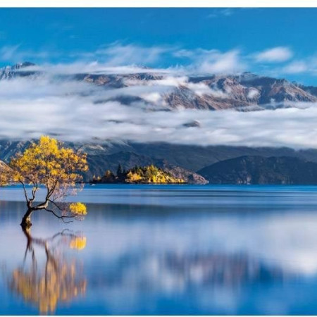 A Wanaka-tó aranyló tükörképei - Panoramatikus Puzzle 