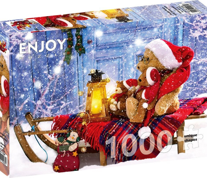 Puzzle - Enjoy - Plüssmackók mikulás sapkával