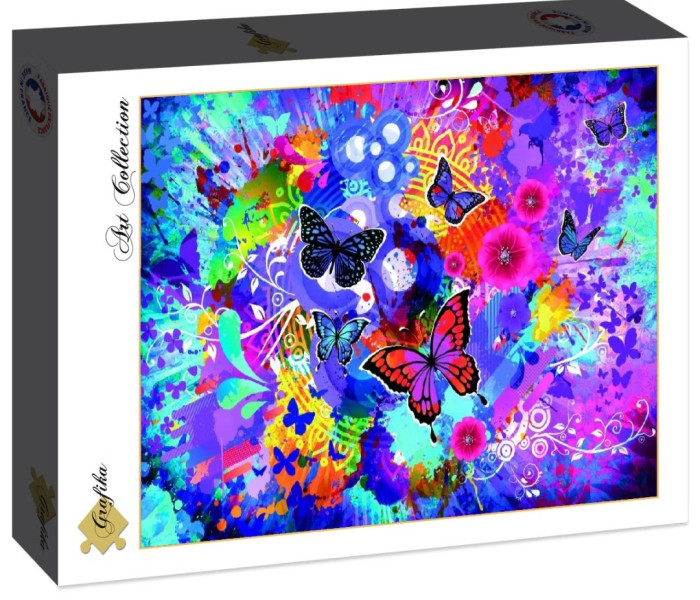 Puzzle - Grafika - Színes pillangók és virágok
