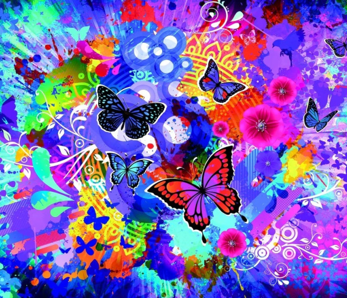 Puzzle - Grafika - Színes pillangók és virágok