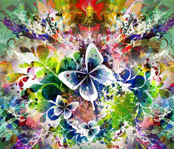 Puzzle - Grafika - Tavaszi virágok és pillangók