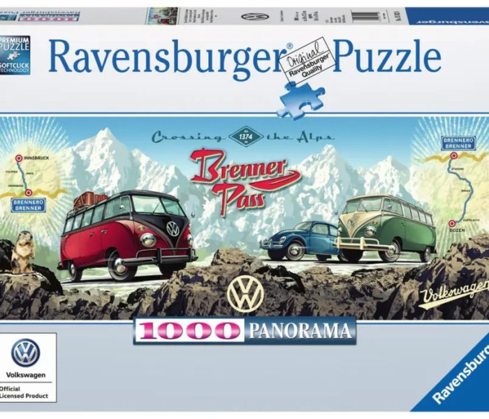 Puzzle - Ravensburger - Utazz át az Alpokon egy VW-vel! - Panoramatikus Puzzle