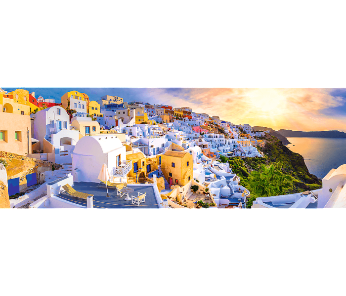 Puzzle - Trefl - Naplemente Santorini szigetén, Görögországban - Panoramatikus Puzzle