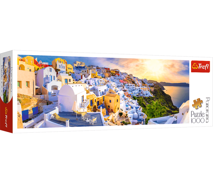 Puzzle - Trefl - Naplemente Santorini szigetén, Görögországban - Panoramatikus Puzzle