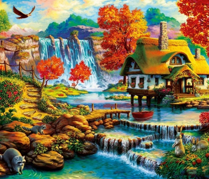 Puzzle - Bluebird - Ház a vízesés közelében