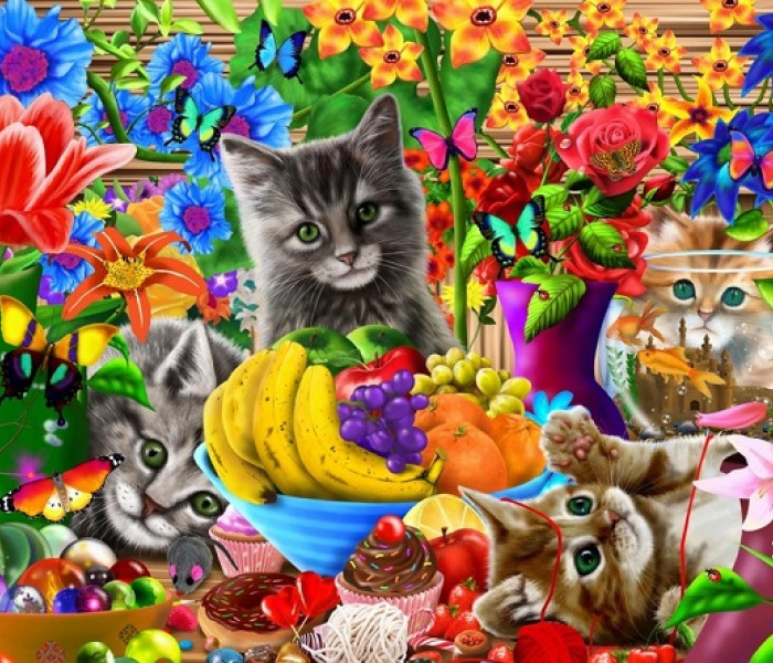 Puzzle - Bluebird - Játékos cicák